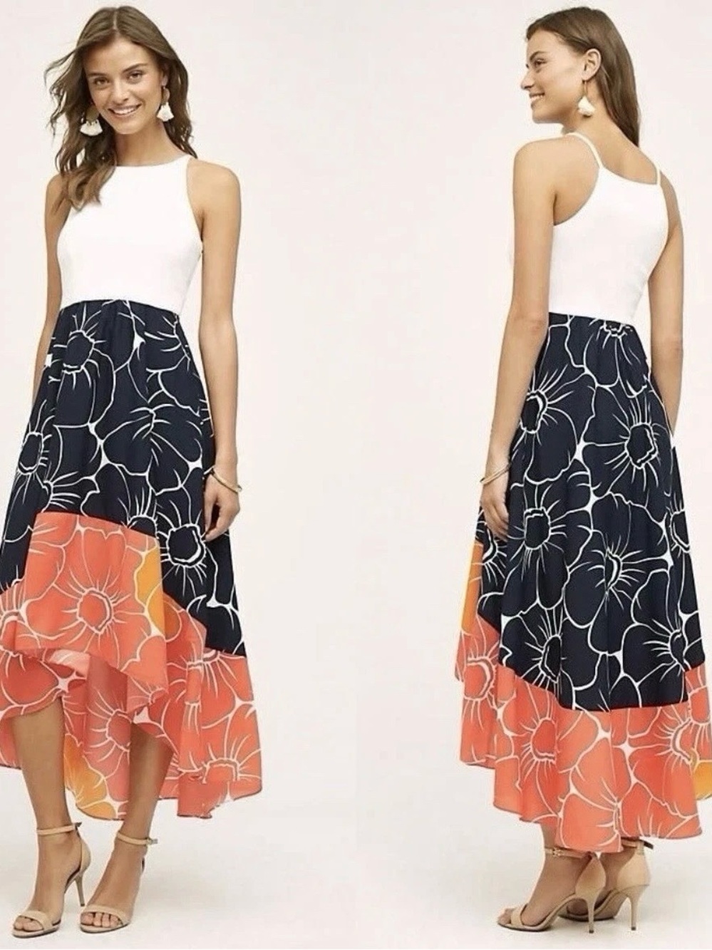 ANTHROPOLOGIE Hutch NWT Peachy High Low Dress Midi XS Floral Party Cocktail Date